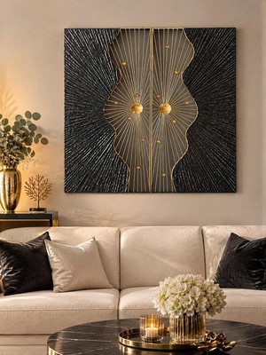 Rossev Metal Duvar Panosu 100X100CM Işınsal – Siyah Gold