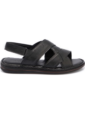 Tergan Siyah Hakiki Deri Erkek Sandalet - E26Y1SN57603-A23
