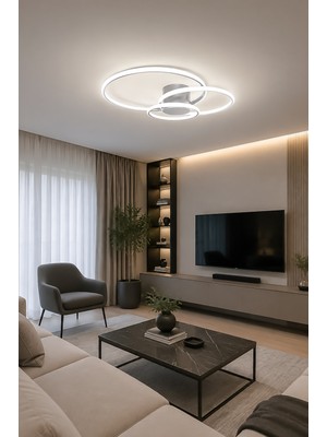 Fer Avize  Ivan Modern Tasarım Gri Renk Salon Mutfak Hol Beyaz LED 3 Lü Avize