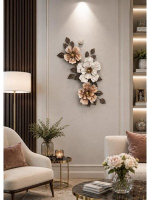 Rossev Metal Duvar Panosu 90X42CM Çiçek – Beyaz Bronz
