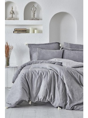Asitan Ecocotton Doğa Çift Kişilik Nevresim TAKIMI%100 Organik Pamuk Müslin Gri 200X220 cm