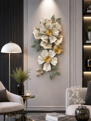 Rossev Metal Duvar Panosu 87X46CM Çiçek– Beyaz Altın