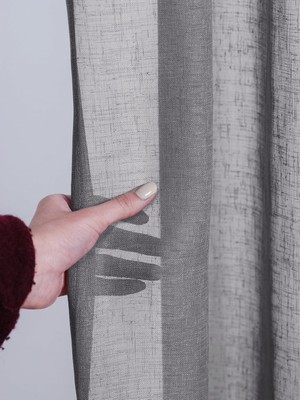 Asitan Gri Keten Görünümlü Düz Ekstraforlu Tül Perde, 250X250 cm