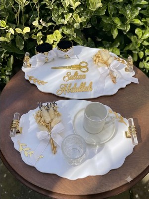 Cyz Home Oval Söz Nişan Tepsisi Kız Isteme Tepsisi Damat Kahve Tepsisi