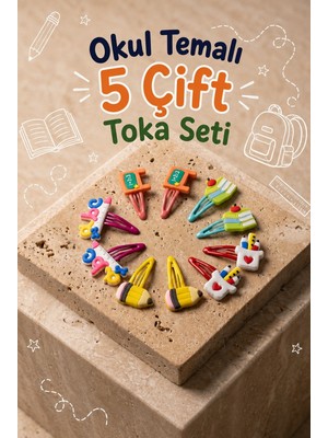 Katia & Bony Kız Çocuk Okul Temalı 5 Çift Toka Seti Çok Renkli