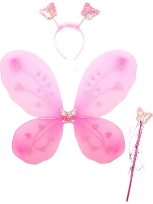 Gees Global Toz Pembe Renk Kanadı Tacı ve Sopası 50X37 cm