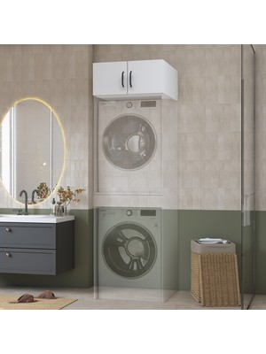 Rani Mobilya Rani KD124 Çamaşır Makinesi Dolabı 2 Kapaklı Üst Modül Beyaz