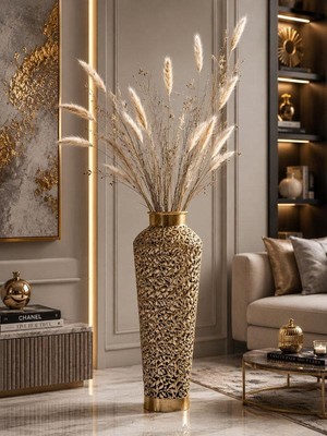 Rossev Vazo Eskitme Metal Gold Detaylı Delikli Dekoratif 72CM