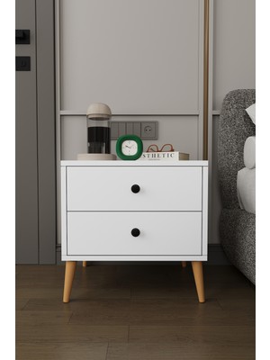 Asra Trend Modern 2 Çekmeceli Komodin Şifonyer %100 Mdf Çok Amaçlı Organizer KMD03