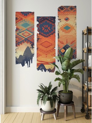 S Digital Etnik Desenli Eskitme Görünümlü Duvar Sticker Seti (3’LÜ)–30X90 cm – Kendinden Yapışkanlı Mat Folyo