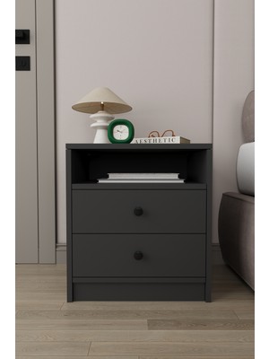 Asra Trend Modern 2 Çekmeceli Komodin Şifonyer %100 Mdf Çok Amaçlı Organizer KMD04