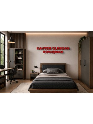 Boyutron Kahvem Olmadan Konuşmam Modern 3D Baskı Dekoratif Duvar Yazısı Tablo - Red - 10 cm Yükseklik