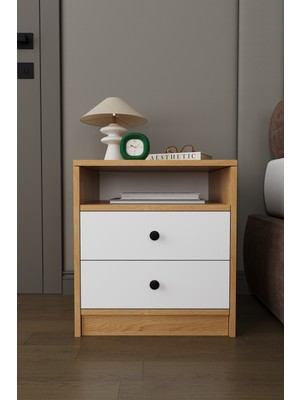 Asra Trend Modern 2 Çekmeceli Komodin Şifonyer %100 Mdf Çok Amaçlı Organizer KMD04