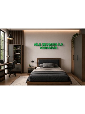 Boyutron Aile Sevginin Ilk Adresidir Modern 3D Baskı Dekoratif Duvar Yazısı Tablo - Green - 10 cm Yükseklik