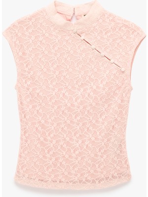 Koton Slim Fit Kolsuz Dik Qipao Yaka Dantel Bluz