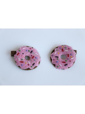 Uravas Store Mujoy Handmade El Yapımı Keçe Donut Figürlü Klips Saç Tokası, Pembe, Boncuk Süslemeli, Tüm Saç Türleri