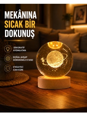 Epilons Kız Figürlü Sarı Cam Küre Işıklı Büyük Boy Ahşap Standlı Dekor
