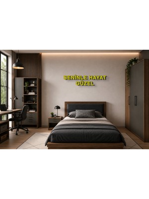 Boyutron Seninle Hayat Güzel Modern 3D Baskı Dekoratif Duvar Yazısı Tablo - Yellow - 10 cm Yükseklik