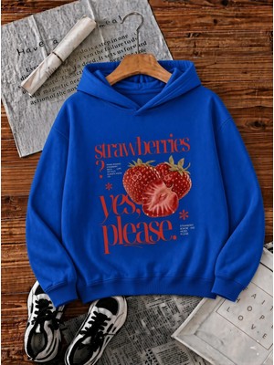 Oksit Sw Strawberries Yes, Please." Ön Baskılı Renkli Kadın Kapüşonlu Sweatshirt