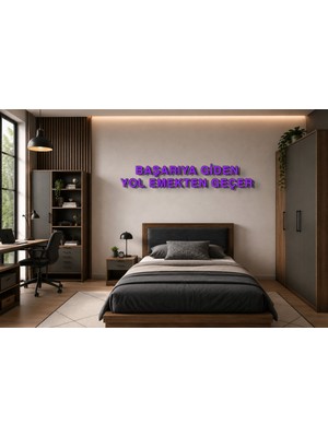Boyutron Başarıya Giden Yol Emekten Geçer Modern 3D Baskı Dekoratif Duvar Yazısı Tablo - Purple - 10 cm Yükseklik