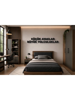 Boyutron Küçük Ayaklar Büyük Yolculuklar Modern 3D Baskı Dekoratif Duvar Yazısı Tablo - Mat Siyah - 10 cm Yükseklik