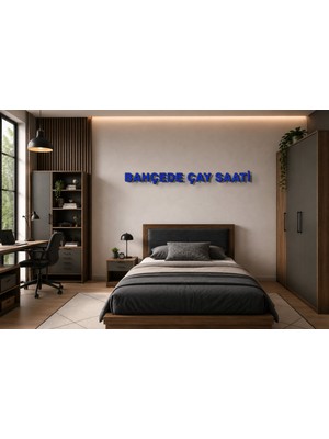 Boyutron Bahçede Çay Saati Modern 3D Baskı Dekoratif Duvar Yazısı Tablo - Navy Blue - 10 cm Yükseklik