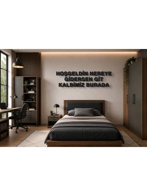 Boyutron Hoşgeldin Nereye Gidersen Git Kalbimiz Burada Modern 3D Baskı Dekoratif Duvar Yazısı Tablo - Mat Siyah - 10 cm Yükseklik