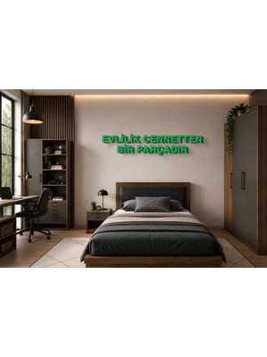 Boyutron Evlilik Cennetten Bir Parçadır Modern 3D Baskı Dekoratif Duvar Yazısı Tablo - Green - 10 cm Yükseklik