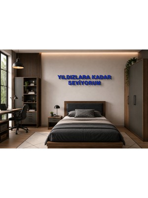 Boyutron Yıldızlara Kadar Seviyorum Modern 3D Baskı Dekoratif Duvar Yazısı Tablo - Navy Blue - 10 cm Yükseklik