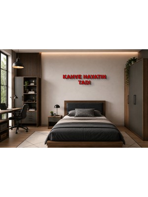 Boyutron Kahve Hayatın Tadı Modern 3D Baskı Dekoratif Duvar Yazısı Tablo - Red - 10 cm Yükseklik