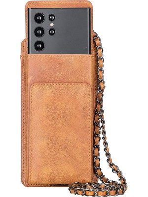 Deri Cüzdan & Telefon Kılıfı 2'si 1 Arada, Hakiki Deri, Zincir Askı, Rfıd Koruma, Telefon Bölm