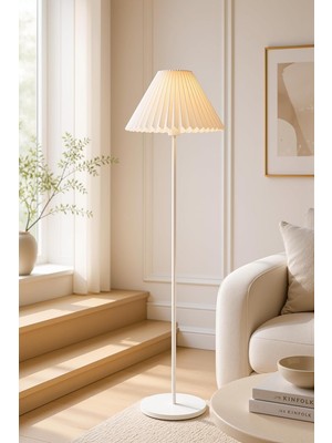 Lora Metal Lambader 150 cm Tek Ayaklı Umbrella Krem Kırma Kumaş Başlık Abajur LAM04