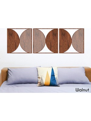 Modern Geometrik 3 Parçalı Ceviz Doğal Ahşap Kaplama Duvar Tablosu, Salon ve Yatak Odası Için
