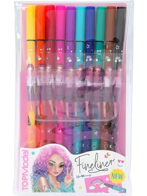 11500 Topmodel – Fineliner Seti, 10 Kalem ve 2 Şablonlu, 10 Farklı Renkte Ince Boya Kalemi, Yazm