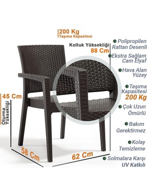 Ada 3 Adet Rattan Koltuk, Bahçe Sandalyesi, Kahverengi