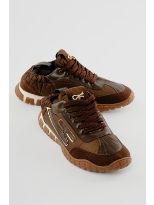 Zerenyus Zephy Premium Arkası Lastikli Kahverengi Nubuk Paraşüt Bağcıklı Kadın Sneaker