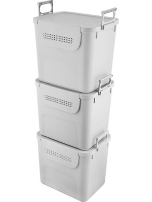 Geseus Motek Mybox 3X30 Litre Kulplu Çok Amaçlı Organizer Saklama Kutusu-Mt-35 Gri