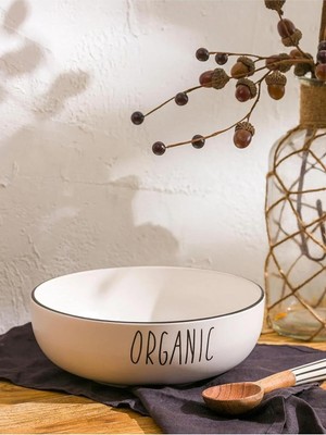 W Home Baskılı Seramik Salata Kasesi 20 Cm, Siyah
