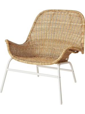 Rattan Berjer Koltuk, 60X60 Cm, Beyaz Metal Çerçeveli