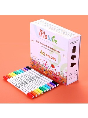 Platube Çift Taraflı Brush Pen 60'li Marker Kalem Seti Bullet Jurnal Mandala Eskiz Boyama Seti