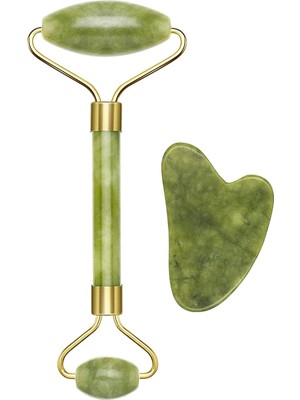 C301ABE101 Gua Sha Yeşim Taşında Jade Roller & Gua Sha Masaj Aleti, Yüz ve Vücut Masaj, Rahatla