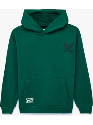 Koton Kartal Baskılı Kanguru Cepli Uzun Kollu Oversize Kapşonlu Sweatshirt