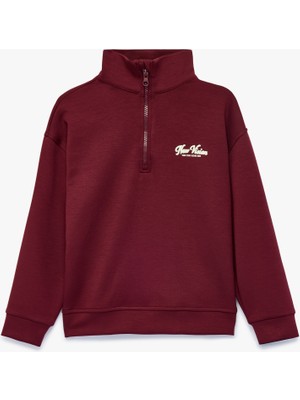 Koton Baskılı Viskon Karışımlı Uzun Kollu Fermuarlı Yaka Sweatshirt