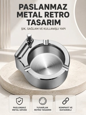 GRAYLINE Çakmaklı Küllük Paslanmaz Metal Yuvarlak Tasarım