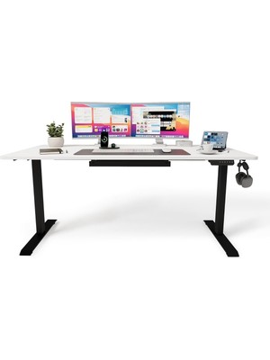 Uprise Comfort Çift Motorlu Yükseklik Ayarlı Masa (72–121 Cm) (Siyah Ayak/lake Beyaz Tabla, 160