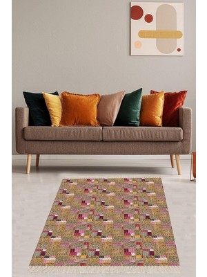 Theclouds Patchwork Kilim Desenli Dijital Baskı Yıkanabilir Kaymaz Taban Etnik Salon Halısı ve Y