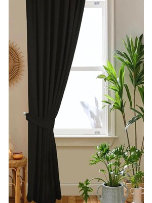 Kadife Görünümlü Kalın Fon Perde Karartma Perde,siyah 250 x 270