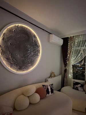 Rgb Bluetooth LED Ay Gezegen Tablo, Akıllı Işıklı Beyaz Ahşap Çerçeve Duvar Dekoru, Müzikle