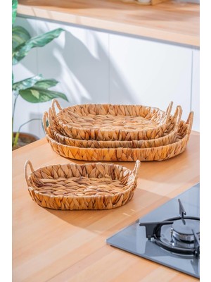 Wicker 4 Parça Hasır Oval Sepet