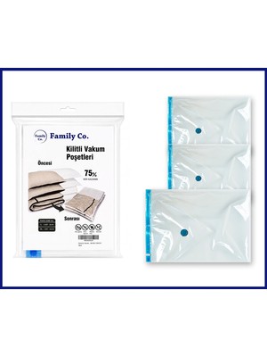 Family Co. Şeffaf Vakumlu Hurç Poşet Setleri 3 Adet (2 Adet 80x100 + 1 Adet 100x130)